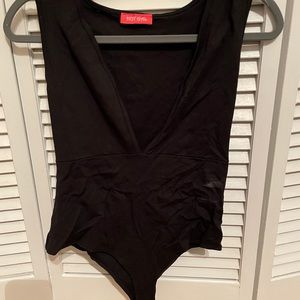 Plunging v neck black bodysuit